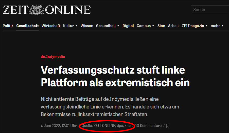 Screenshot www.zeit.de