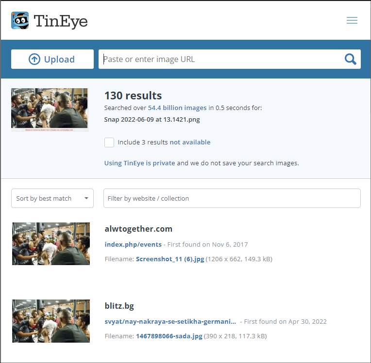 Screenshot tineye.com
