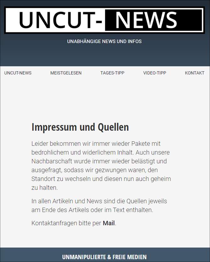 Screenshot Impressum Seite uncutnews.ch