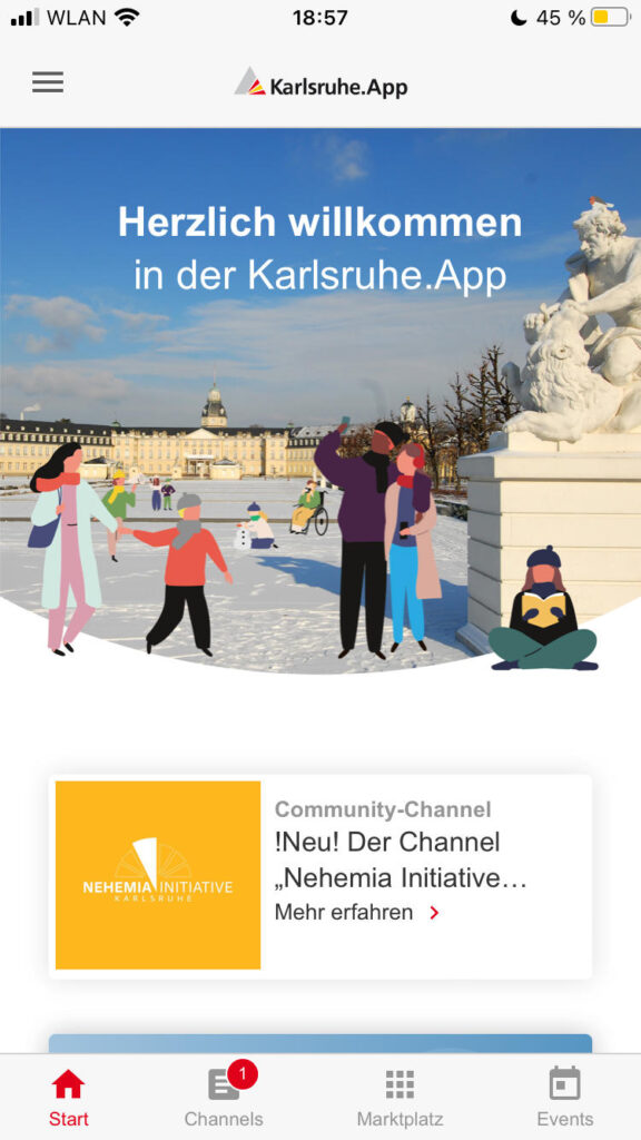 Screenshot Karlsruhe.App Startseite